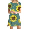 thumbnail image 1 of USSUMA Ladies Flowy Mini Skater Sun Dress, Summer Dress Long-Sleeves Round Neck Tie Dye Sunflower Design Vintage Plus Size Dress High Waist Flattering, 1 of 4