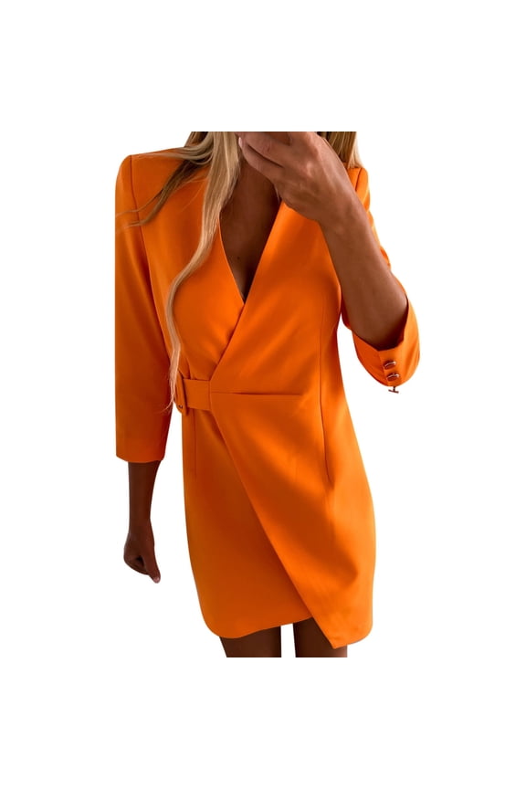 USSUMA Ladies Swing Knee-Length Tank Dress, Long Sleeve Cocktail Dresses For Women Wedding Guest Casual Fashion V Neck Beach Cocktail Dress Peplum Aline Dress Gradient Cartoon Printed