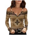 thumbnail image 1 of USSUMA Ladies Tops Western Aztec Printed Womens Blouses and Top Dressy Long Sleeve V Neck Sexy Cold Shoulder Blouses for Women, 1 of 5