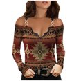 thumbnail image 1 of USSUMA Ladies Tops Western Aztec Printed Womens Blouses and Top Dressy Long Sleeve V Neck Sexy Cold Shoulder Blouses for Women, 1 of 5