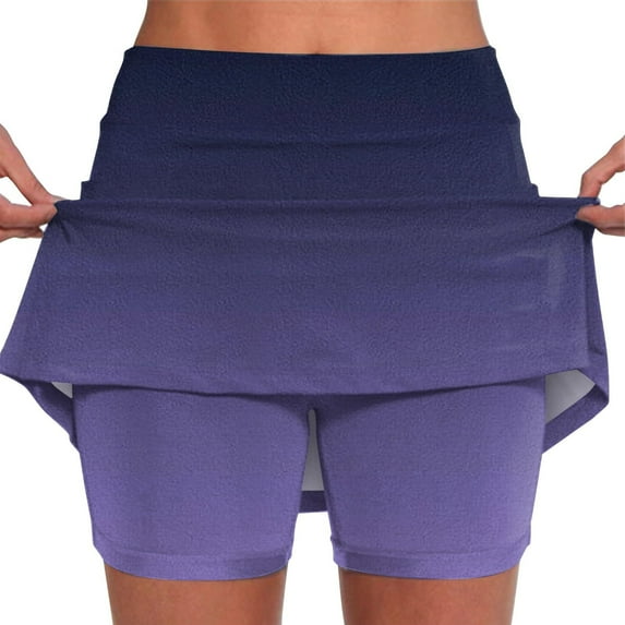 USSUMA Linen Shorts for Women Gradient Prints Bike Elastic Band Fashionable Skinny Skirt Pants Casual Mid Waist Sports Quick Dry Short Pants Leggings Regular Fit Shorts for Women Purple Xxl