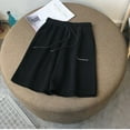 thumbnail image 1 of USSUMA Linen Shorts for Women Letter Prints Drawstring Loose Elastic Mid Waist Embroidered Plus Size Shorts with Pocket BreAthable Short Pants Wide Legs Loose Fit Shorts for Go Shopping Black Xl, 1 of 3