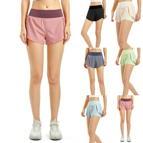 USSUMA Linen Shorts for Women Solid Color Bike Pull-on Elastic Mid Waist Quick Dry Split Shorts Casual Comfortable Short Pants Yoga Fitness Running Semi Fit Womens Shorts for Staying at Home Black L