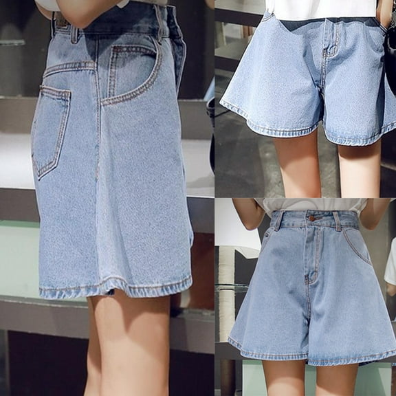 USSUMA Linen Shorts for Women Solid Color Clasp Casual Loose Belt Zipper Fringe Shorts with Pocket High Waist Comfy Shorts Jean Shorts Wide Legs Oversized Fit Shorts Light Blue S,M,L,Xl,Xxl