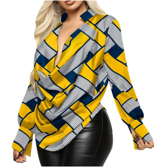 USSUMA Long Sleeve Shirts for Women Trendy Casual , Satin Shirt Top for Women Elegant Colorful Printed V Neck Drape Ruched Front Split Cuff Long Sleeve Blouse Fall Female