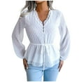 thumbnail image 1 of USSUMA Long Sleeve Shirts for Women Trendy Casual , Women’s Swiss Dots Tops Long Sleeves Shirts V-Neck Elastic Waist Sheer Ruffle Tie Knot Front Peplum Blouse Fall Female, 1 of 6