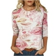 thumbnail image 1 of USSUMA Long Sleeve Tops for Women Trendy Cute Loose Vintage 3/4 Sleeve Dressy Shirts Blouses Round Neck Women's Tops Fall Autumn Floral Printed Casual Tshirts Tunic Plus, 1 of 5