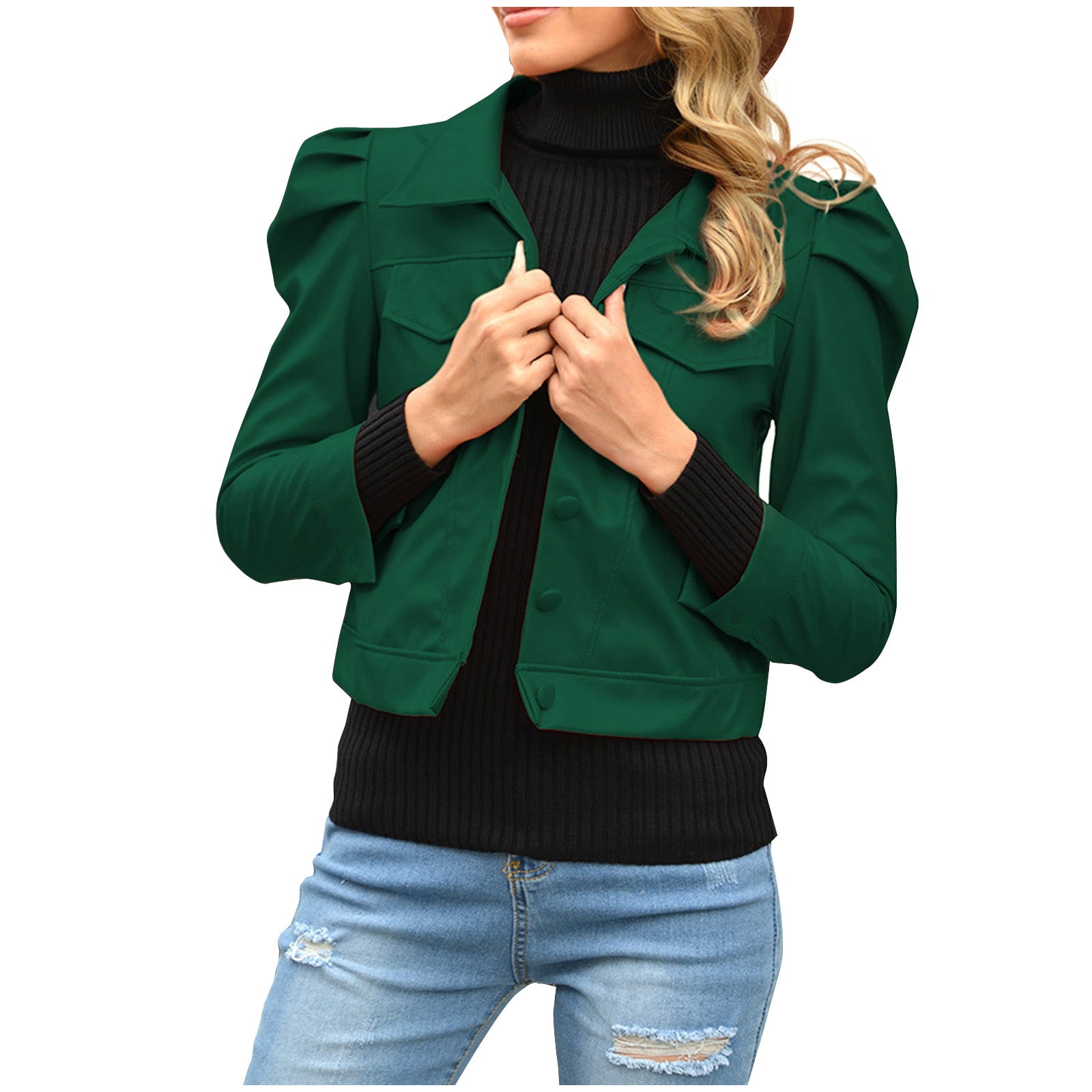USSUMA Long Sleeve Women Outwear Coat Ladies Sweaters Dressy Jacket Teen Zipper Classic Cute Outwear Shacket Coats with Pockets