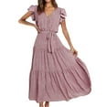 thumbnail image 1 of USSUMA Maxi Sundress for Women Beach Vacation Pleated Ruffle Aline Swing Long Summer Dresses for Women Party Trendy Ruffle Sleeve V Neck Sun Dresses Women Casual, 1 of 7