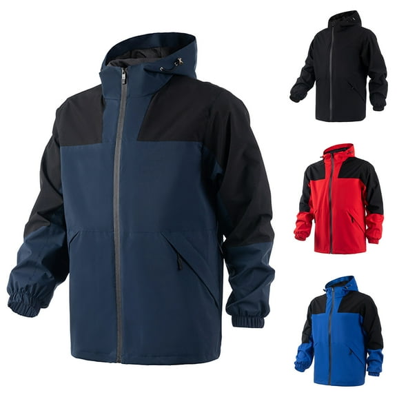 USSUMA Men Jackets Waterproof Windproof Jacket Long Sleeved Hooded Zipper Pocket Coat Comfy Multicolor Loose Outerwear Climbing Fall Top
