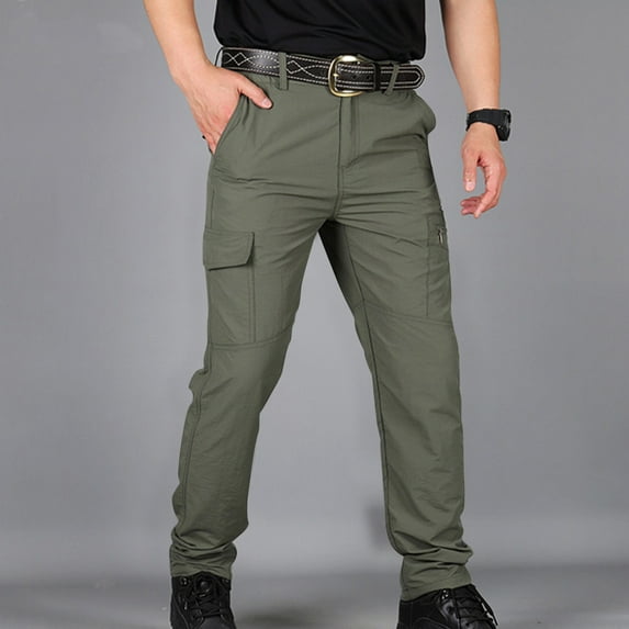 USSUMA Men Sweatpants Waterproof Long Cargo Athletic Relaxed Water-Resistant Hiking Cargo Pants Pull-On Multi-pocket Multi-Pocket Casual Quick-Dry Men's Clothing Green M