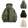 thumbnail image 1 of USSUMA Men Waterproof Jacket Men's Windbreaker Jacket Long Sleeves Hooded Zipper Pocket Coat Fashion Solid Color Loose Outerwear Going out Fall Top, 1 of 6