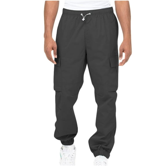 USSUMA Men's Casual Cargo Pants with Pockets Stretch Waist Straight Fit Relaxed Cargo Pants Lightweight Hiking Cargo Pants