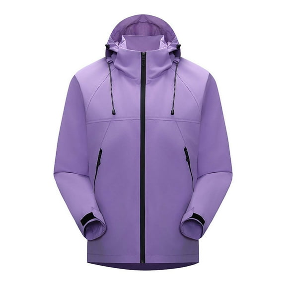 USSUMA Men's Jacket Waterproof Men's Jacket with Hood Long Sleeves Hooded Zipper Pocket Coat Trendy Solid Color Loose Outerwear Workout Fall Top