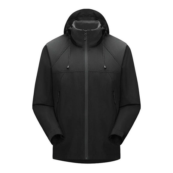 USSUMA Men's Jacket Waterproof Rain Jackets for Men Long Sleeves Hooded Zipper Pocket Coat Trendy Solid Color Loose Outerwear Workout Fall Top