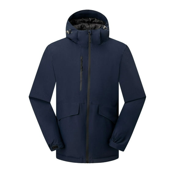 USSUMA Men's Waterproof Jackets Mens Windbreaker Long Sleeves Hooded Zipper Pocket Coat Casual Solid Color Loose Outerwear Party Fall Top