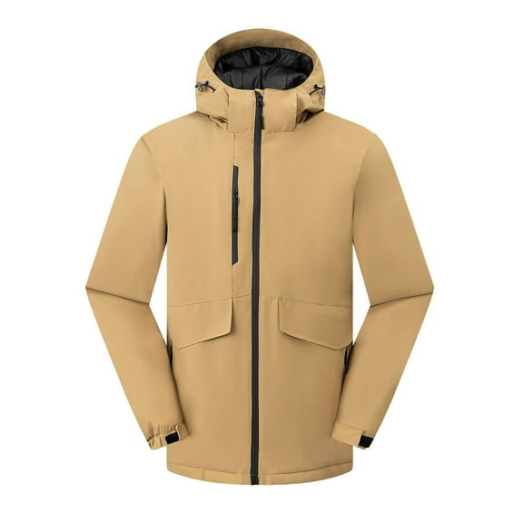 USSUMA Men's Waterproof Jackets Mens Windbreaker Long Sleeves Hooded Zipper Pocket Coat Casual Solid Color Loose Outerwear Running Fall Top