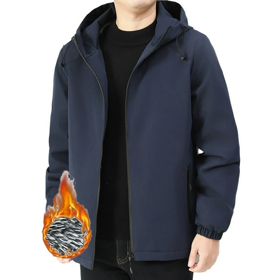 USSUMA Men's Waterproof Jackets Mens Windproof Jacket Long Sleeves Hooded Zipper Pocket Coat Trendy Solid Color Loose Outerwear Outdoor Fall Top
