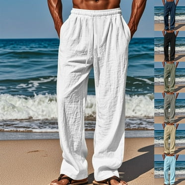USSUMA Mens Clothes Wide-Leg Long Khakis Casual Wide-Leg Bandage Outdoor Wede Pants Pull-On Adaptable Casual Mens Workout Pants Black L