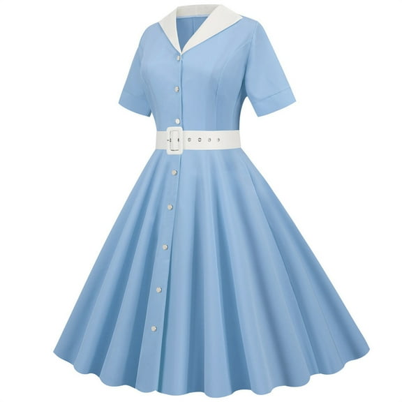USSUMA Midi Summer Dresses for Women Casual Sleeveless 1950s Retro Rockabilly Sundresses Trendy Plus Size 50's 60's Party Costume Gown V Neck Sun Dress Female Beach Party Vacation