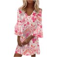 thumbnail image 1 of USSUMA Mini Summer Dresses for Women Casual 3/4 Sleeve Flowy Tshirts Sundresses Trendy Plus Size Marble Print V Neck Sun Dress Female Beach Party Vacation, 1 of 8