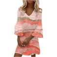 thumbnail image 1 of USSUMA Mini Summer Dresses for Women Casual 3/4 Sleeve Flowy Tshirts Sundresses Trendy Plus Size Marble Print V Neck Sun Dress Female Beach Party Vacation, 1 of 8