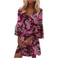 thumbnail image 1 of USSUMA Mini Summer Dresses for Women Casual 3/4 Sleeve Flowy Tshirts Sundresses Trendy Plus Size Marble Print V Neck Sun Dress Female Beach Party Vacation, 1 of 8