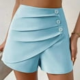 thumbnail image 1 of USSUMA Online Shopping Bermuda Shorts for Women Solid Color Bike Pull-on Mid Waist Split with Button Pleated Slim Active Shorts Loose Fit Womens Shorts for Camping Light Blue Xxl, 1 of 3