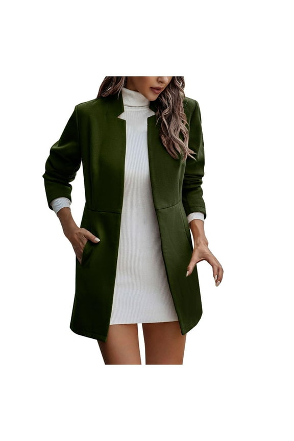 USSUMA Outwear For Women - Women Fuzzy Fleece Zipper Cardigan Solid Color Trench Jacket Plush Thicken Fuzzy Coat Outwear