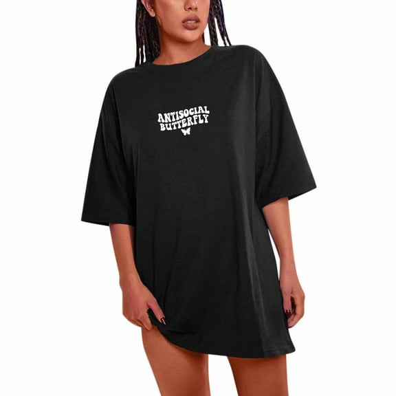 USSUMA Oversized Graphic Drop Shoulder Summer Tops for Women 2022 Trendy Eyerything Happrns for A Reason Womens Tunic Tops Crewneck Basic Shirts Tees Short Sleeve Dressy Blouses for Women