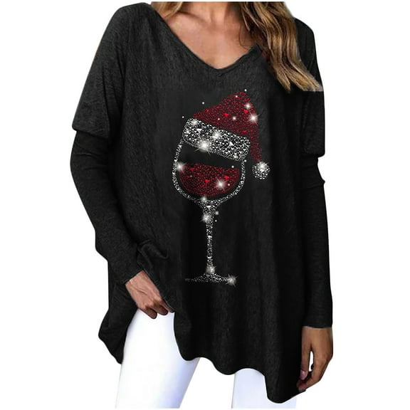 USSUMA Oversized T Shirts for Women Graphic Tee Vintage Fall, Women's Pullover Top Long-Sleeve V Neck Comfy Elegant Trendy Pullover Top Casual Shirts Blouses Tops Floral Skull Printing T Shirt