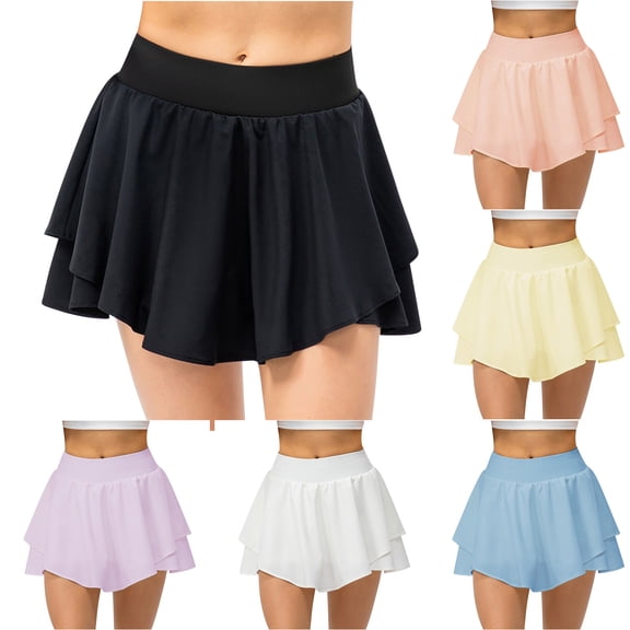 USSUMA Performance Running Skort With Built-In Shorts And Zipper Pocket Elastic Waist Quick-Dry Fabric Breathable Mesh Side Slit For Tennis Running Gym Workouts Travel — Skort