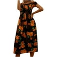 thumbnail image 1 of USSUMA Pleated Floral Print Beach Dresses for Women Casual Summer Off Shoulder Short Sleeve Plus Maxi Sundresses Women Flowy Swing Long Boho Vacation Sun Dress Wedding Guest, 1 of 7
