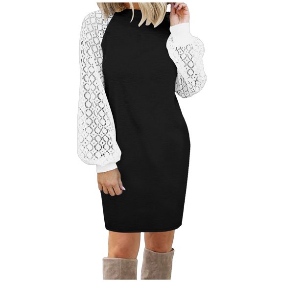 USSUMA Plus Size Dress For Women, Women Boho Mini Short Tshirt Dress Long Sleeves A-Line Halter Dress 2022 Classic Fit Round Neck Prom Wedding Sun Dresses Stars Letter Print