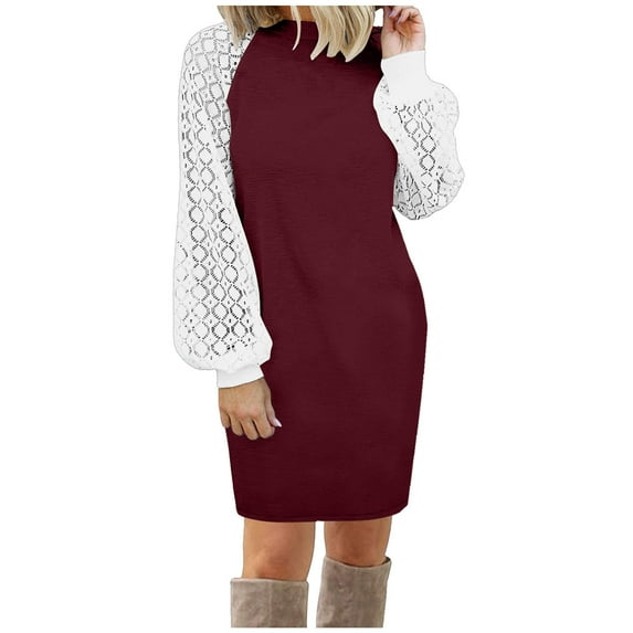 USSUMA Plus Size Dress For Women, Womens Casual Loose Mini Short Tank Dress Long Sleeve Peplum High Waist Sundresses Sexy Elegant Crew Neck Graduation Birthday Sun Dresses Gradient Daisy Design