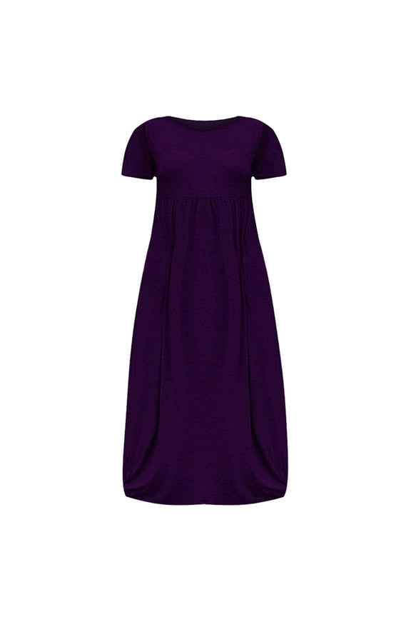 USSUMA Plus Size Maxi Dress for Womens Short Sleeve Loose Plain Empire Waist Long Dresses Casual Crewneck Beach Party Sundress