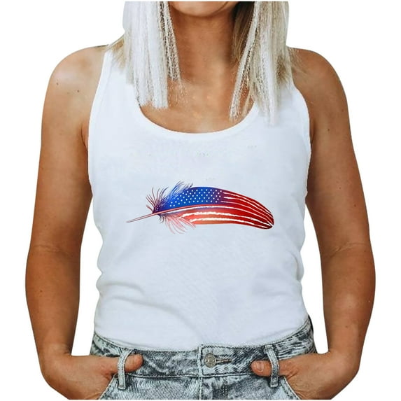 USSUMA Plus Womens Tops Dressy Casual Sleeveless Round Neck Women's Shirts and Blouses US 4th of July Tank Tops T-Shirts for Women Trendy American Flag Graphic Vest Tunic Top Summer Beach