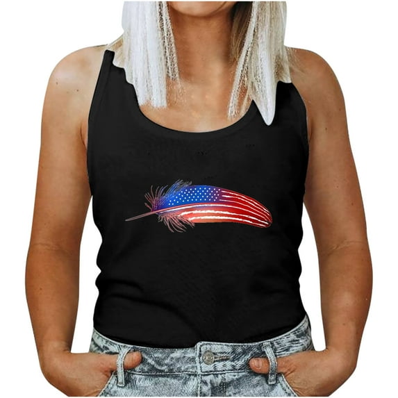 USSUMA Plus Womens Tops Dressy Casual Sleeveless Round Neck Women's Shirts and Blouses US 4th of July Tank Tops T-Shirts for Women Trendy American Flag Graphic Vest Tunic Top Summer Beach