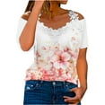 thumbnail image 1 of USSUMA Plus Womens Tops Dressy Casual Women's Lace Trim Cold Shoulder Tunic Tops Casual Short Sleeve V Neck Blouse Tops Summer Sexy Floral Print Shirts Tee, 1 of 4