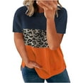 thumbnail image 1 of USSUMA Womens Tops Dressy Casual Women's Plus Size Tops Leopard Print Oversized Color Block Tunic Round Neck Summer Short Sleeve Shirt, 1 of 8