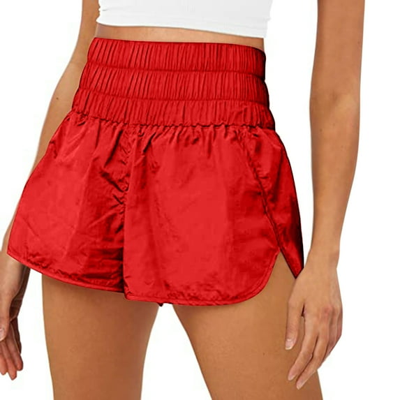 USSUMA Reduced Price Womens Shorts Casual Solid Color Hotpants Pull-on Versatile BreAthable Thin Split Shorts Casual High Waist Sports Simple Shorts Yoga Semi Fit Womens Shorts for Go Shopping Red M