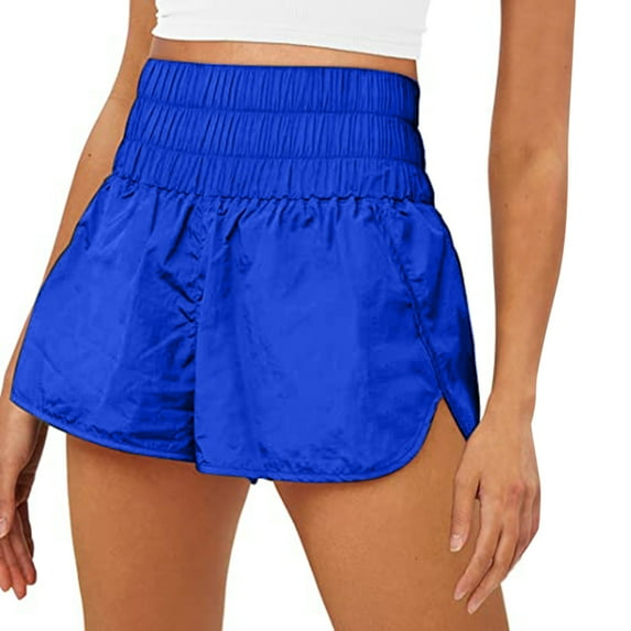 USSUMA Running Shorts for Women Solid Color Hotpants Pull-on Versatile BreAthable Thin Split Shorts Casual High Waist Sports Simple Shorts Yoga Tailored Fit Flowy Shorts for Nightout Blue M