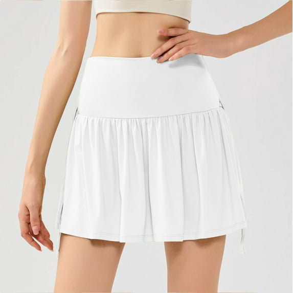 USSUMA Running Shorts for Women Solid Color Pull-on High Waist Loose BreAthable Quick Dried Semi Skirt with Pocket Mesh Sports Trendy Shorts Fitness Running Relaxed Fit Shorts for Women White Xl