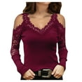 thumbnail image 1 of USSUMA Sexy Tops for Women Trendy Going Out Western Aztec Printed Lace Shirt Long Sleeve V-Neck Dressy Casual Lace Blouse, 1 of 6