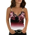 thumbnail image 1 of USSUMA Sexy V Neck Lace Trim Cami Tank Tops Women's Rose Print Metal Ring Chain Slim Sleeveless Blouses Short Shirts, 1 of 5