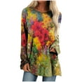 thumbnail image 1 of USSUMA Shirts for Women Sexy Casual - Long Sleeves Tunic Shirts For Women Stretch Soft Autumn Scoop Neck Women's Pullover Jumper Tops Letter Gradient Striped Print Tunic Shirts For Women, 1 of 5