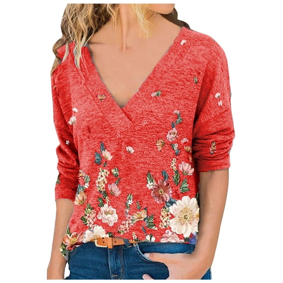USSUMA Shirts for Women Trendy, Women's Junior Tee Shirt Long-Sleeves Graphic Camo Printed V-neck 2022 Bohemian Cute T Shirt Loose Blouse T-shirts Graphic Skull Print Tunic Tops