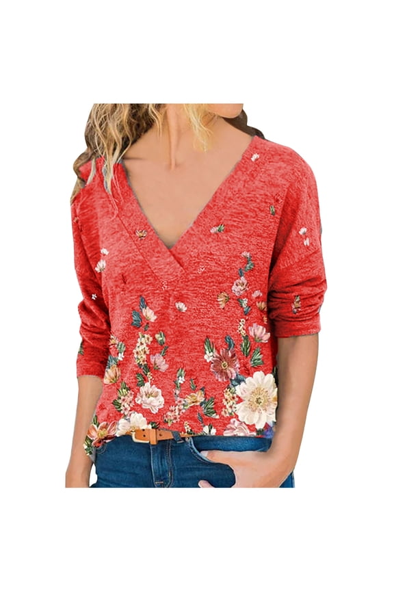 Shirts for Women Trendy, Women's Junior Tee Shirt Long-Sleeves Graphic Camo Printed V-neck 2022 Bohemian Cute T Shirt Loose Blouse T-shirts Graphic Skull Print Tunic Tops