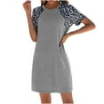 thumbnail image 1 of USSUMA Short Sleeve Sundresses for Women Leopard Print Color Block Midi Beach Party Dresses Flowy Aline Tshirt Sun Dresses Women's Summer Casual Round Neck Dress Wedding Guest, 1 of 8