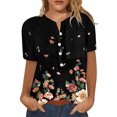 thumbnail image 1 of USSUMA Summer Tops for Women Trendy V Neck Short Sleeve Dressy Shirts Blouses Buttons Cute Graphic Women's Tops Summer 2022 Hawaiian Tropical Print Casual Tshirts Tunic Plus, 1 of 4